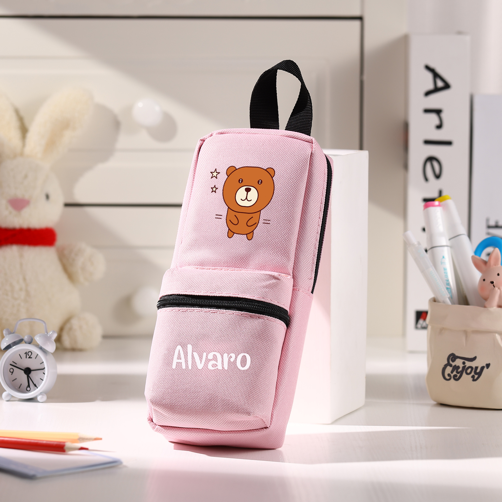 Trousse Personnalisable avec 1 Nom et Motif au Choix – Cadeau pour Enfants, 4 Couleurs | Jessemade