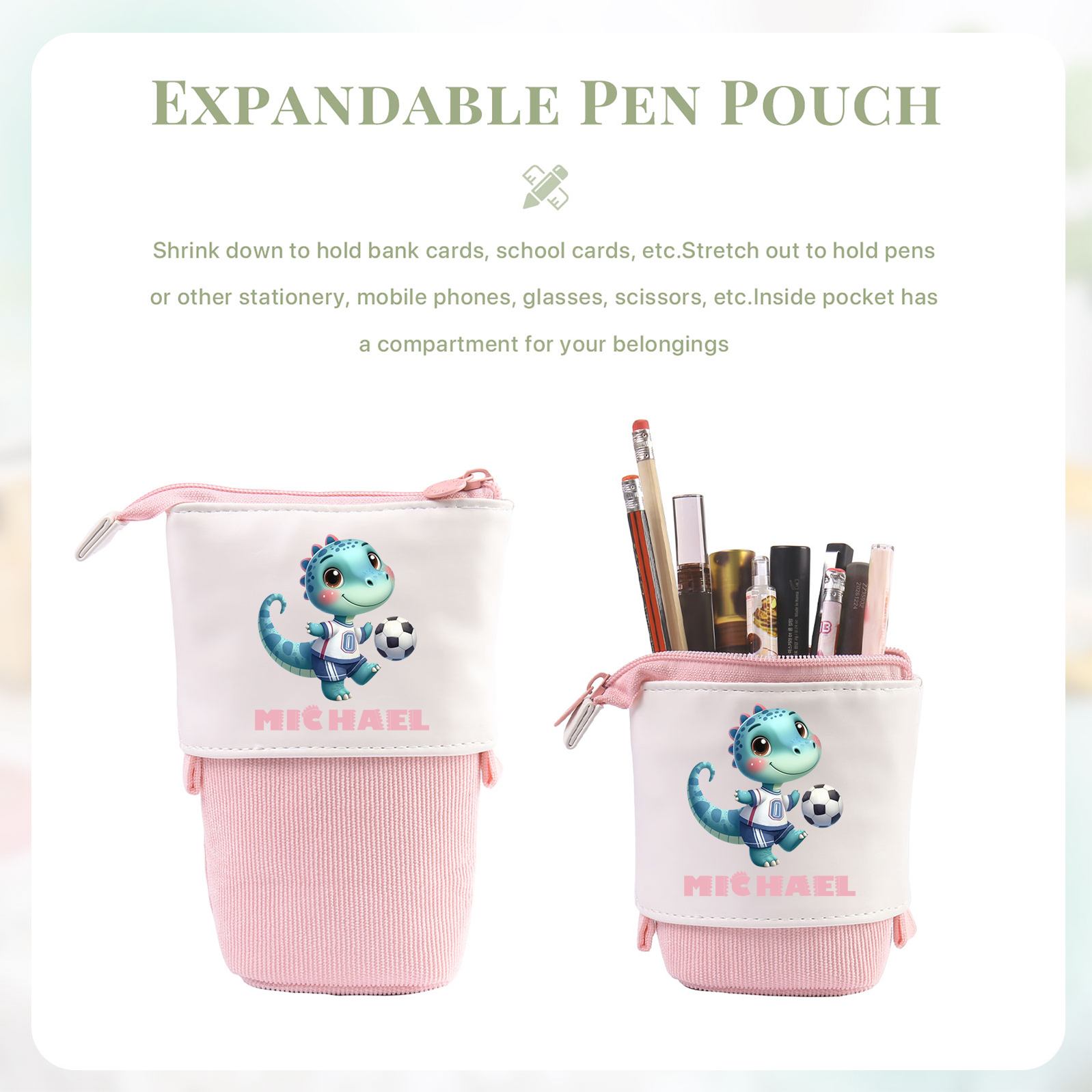 Trousse Personnalisable avec 1 Nom et Motif Dinosaure – Cadeau rentrée scolaire pour Enfants | Jessemade