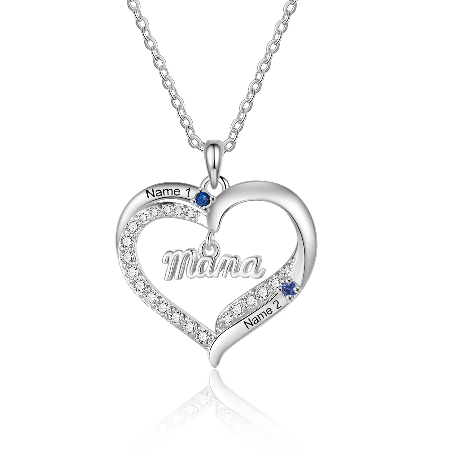 Collier cœur personnalisé pour maman avec 2 à 5 prénoms et pierres de naissance, cadeau de fête des mères et de Noël personnalisé pour maman ou mamie de la part des enfants