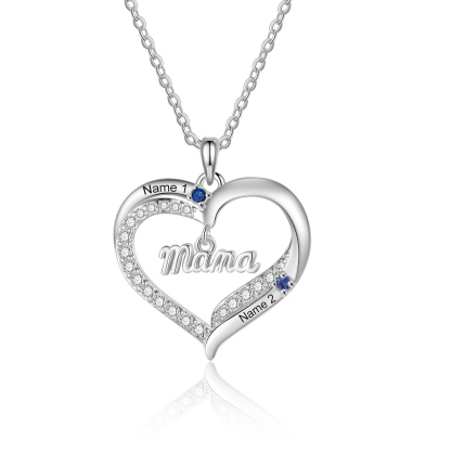 Collier cœur personnalisé pour maman avec 2 à 5 prénoms et pierres de naissance, cadeau de fête des mères et de Noël personnalisé pour maman ou mamie de la part des enfants