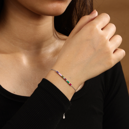 Bracelet personnalisé en argent 925 avec 1 à 6 pierres de naissance – Bracelet minimaliste pour Femme