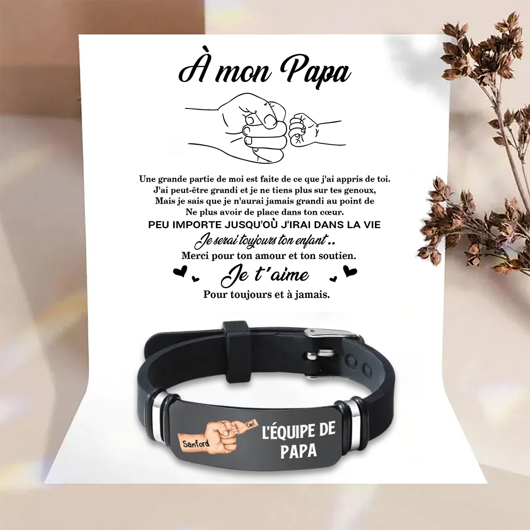 À Papa/Papi - Bracelet Poing Personnalisé avec 2 Prénoms et 1 Texte Cadeau pour Papa/Papy | Jessemade