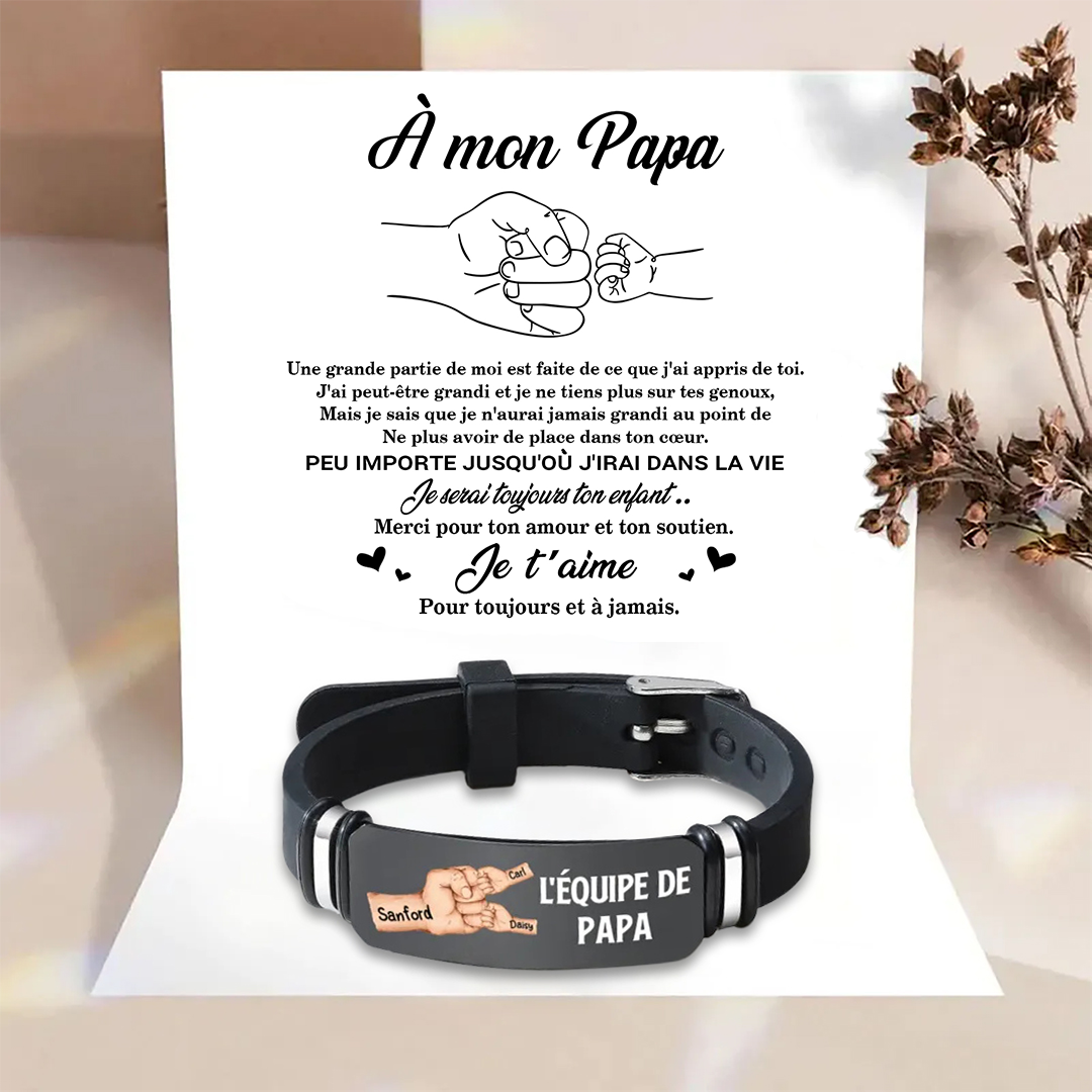 À Papa/Papi - Bracelet Poing Personnalisé avec 3 Prénoms et 1 Texte Cadeau pour Papa/Papy | Jessemade