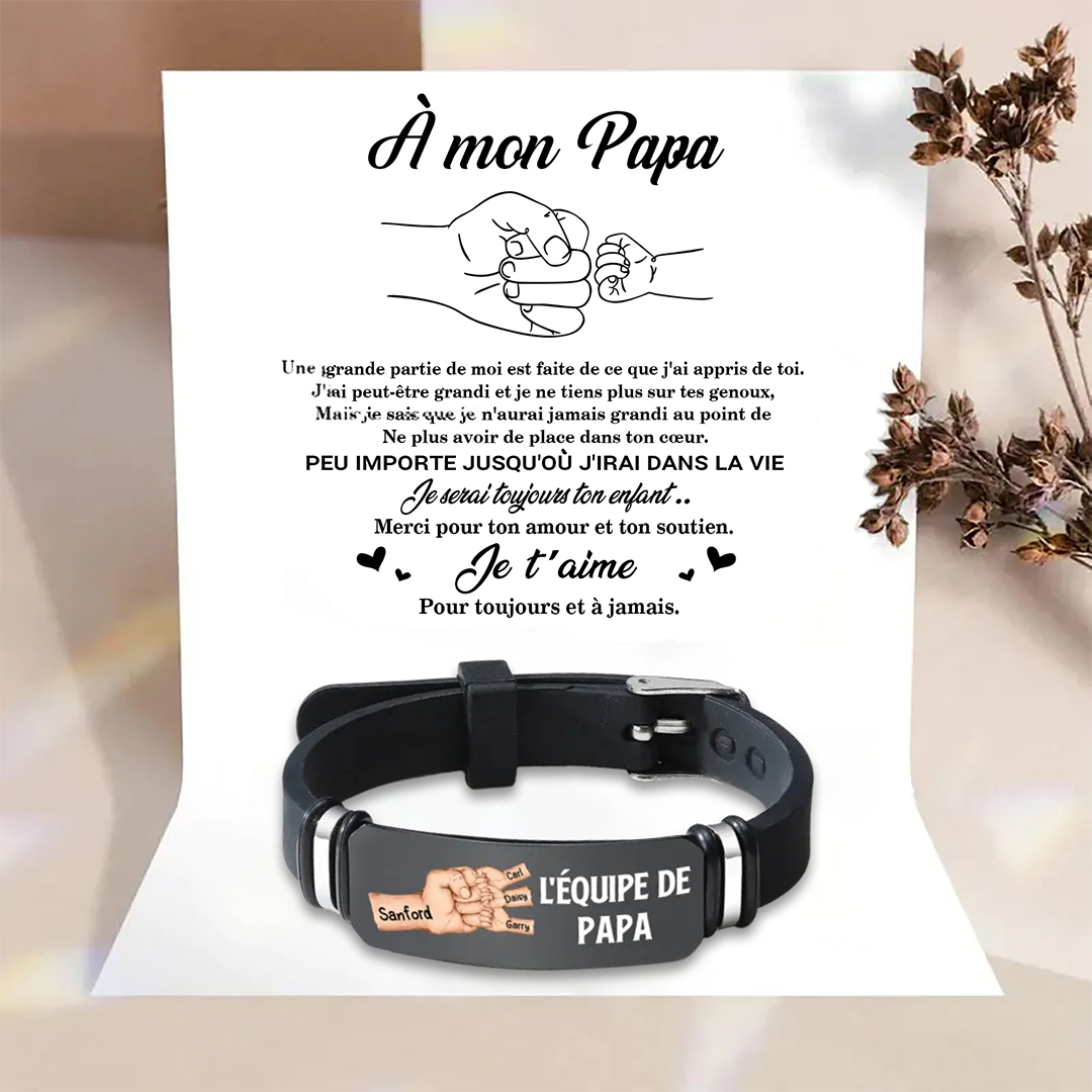 À Papa/Papi - Bracelet Poing Personnalisé avec 4 Prénoms et 1 Texte Cadeau pour Papa/Papy | Jessemade