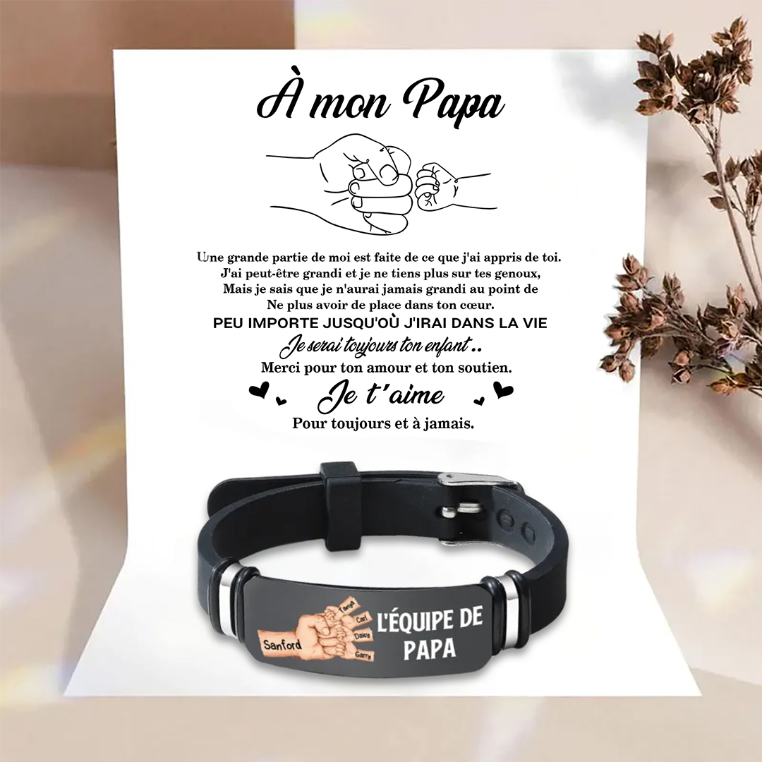 À Papa/Papi - Bracelet Poing Personnalisé avec 5 Prénoms et 1 Texte Cadeau pour Papa/Papy | Jessemade
