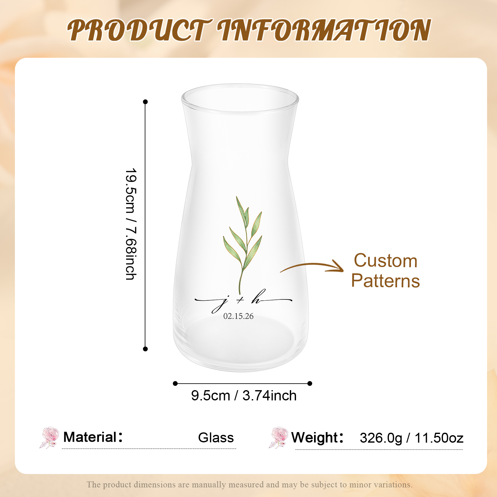 Vase Personnalisé pour Couple, Fiançailles ou Mariage (sans fleurs), Modèles disponibles