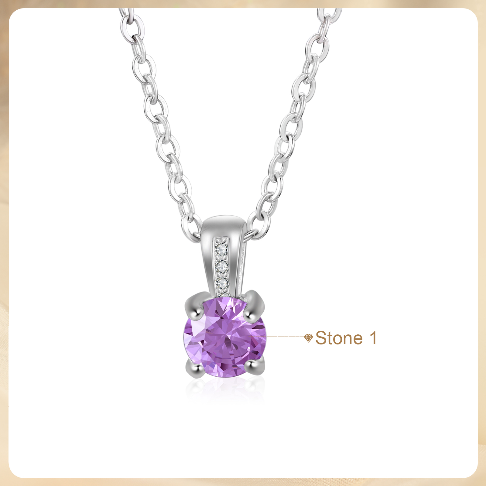 Collier avec Pierre de Naissance Personnalisée – Zircon Cubique sur Chaîne en Argent 925 ou Plaqué Rhodium Collier pour Femme｜Jessemade