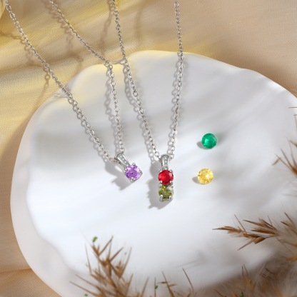 Collier avec 2 Pierres de Naissance Personnalisées – Zircon Cubique sur Chaîne en Argent 925 ou Plaqué Rhodium Collier pour Femme｜Jessemade
