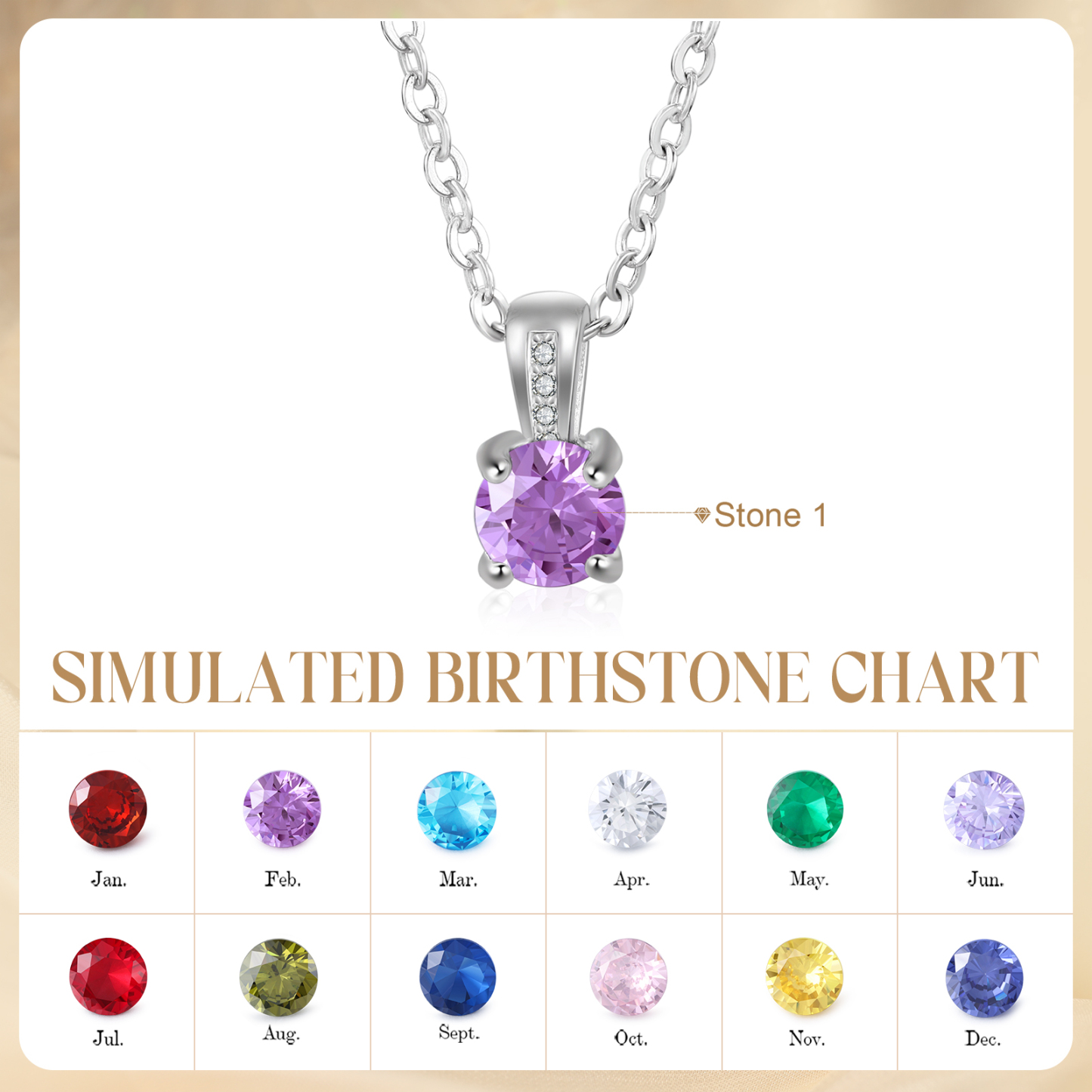 Collier avec Pierre de Naissance Personnalisée – Zircon Cubique sur Chaîne en Argent 925 ou Plaqué Rhodium Collier pour Femme｜Jessemade