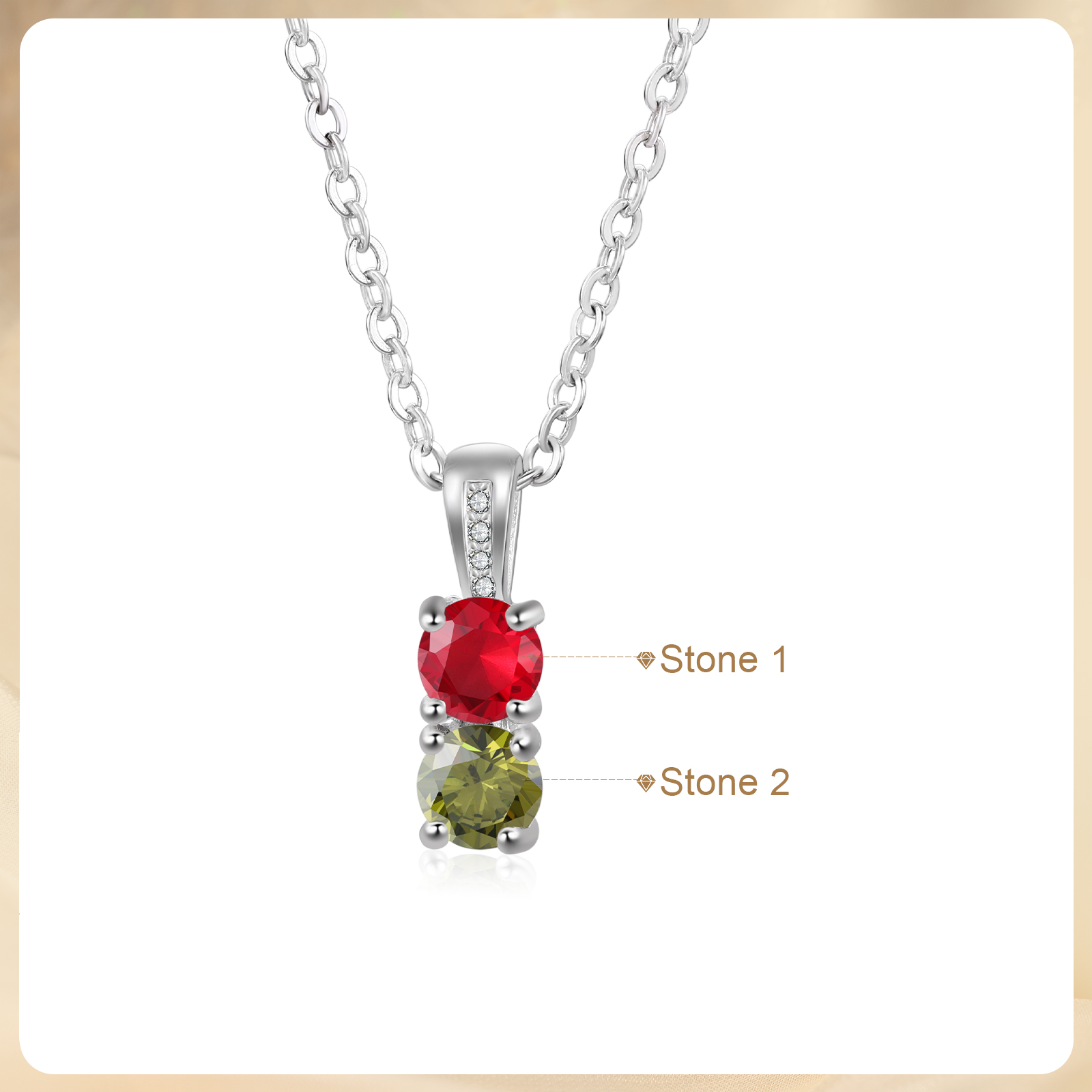Collier avec 2 Pierres de Naissance Personnalisées – Zircon Cubique sur Chaîne en Argent 925 ou Plaqué Rhodium Collier pour Femme｜Jessemade