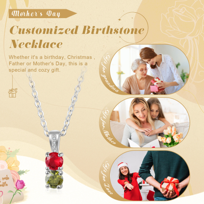 Collier avec 2 Pierres de Naissance Personnalisées – Zircon Cubique sur Chaîne en Argent 925 ou Plaqué Rhodium Collier pour Femme｜Jessemade