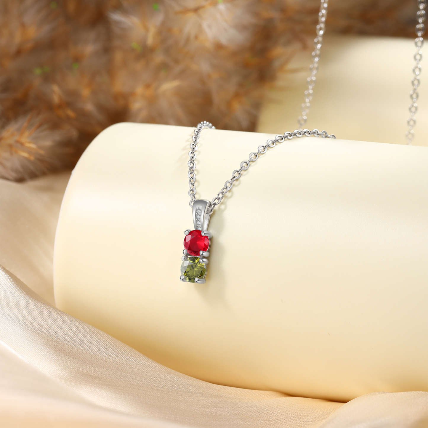 Collier avec 2 Pierres de Naissance Personnalisées – Zircon Cubique sur Chaîne en Argent 925 ou Plaqué Rhodium Collier pour Femme｜Jessemade