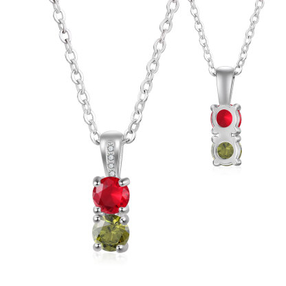 Collier avec 2 Pierres de Naissance Personnalisées – Zircon Cubique sur Chaîne en Argent 925 ou Plaqué Rhodium Collier pour Femme｜Jessemade