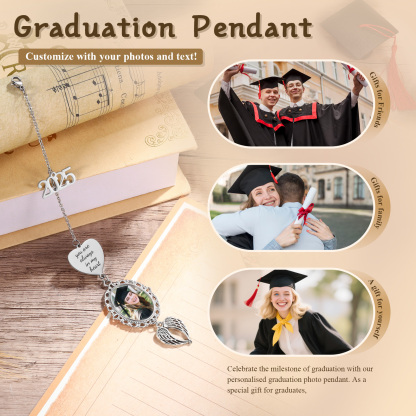 Pendentif de Graduation Personnalisé avec 1 Photo et texte - Cadeau pour Graduation 2025 | Jessemade