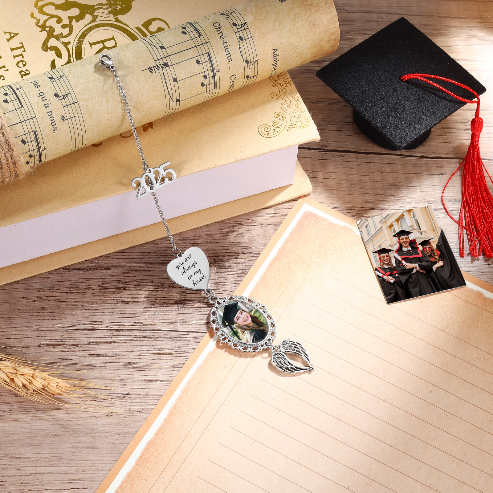 Pendentif de Graduation Personnalisé avec 1 Photo et texte - Cadeau pour Graduation 2025 | Jessemade