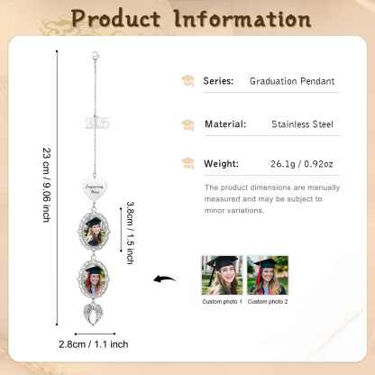 Pendentif de Graduation Personnalisé avec 2 Photos et 1 Texte - Cadeau pour Graduation 2025 | Jessemade