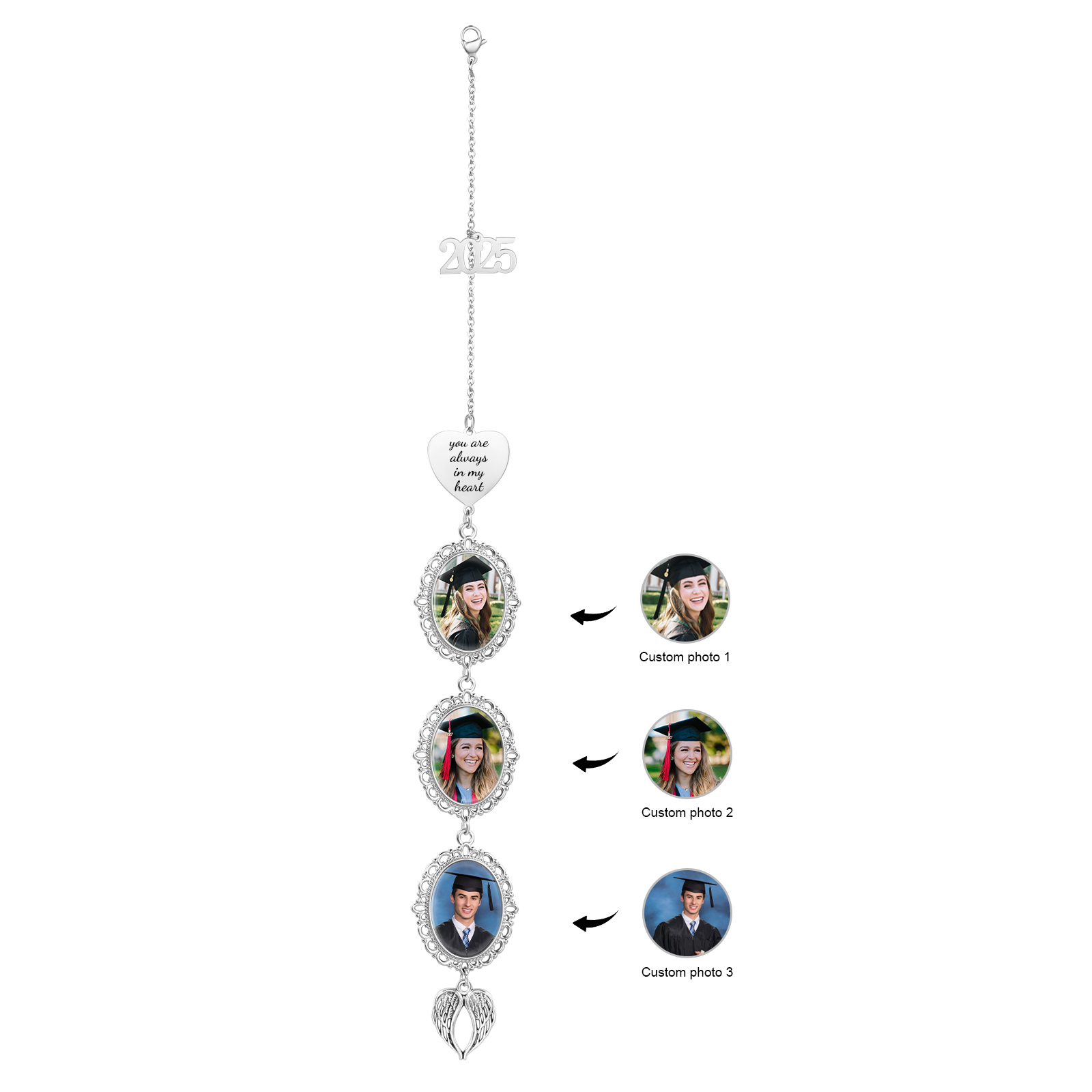 Pendentif de Graduation Personnalisé avec 3 Photos et 1 Texte - Cadeau pour Graduation 2025 | Jessemade