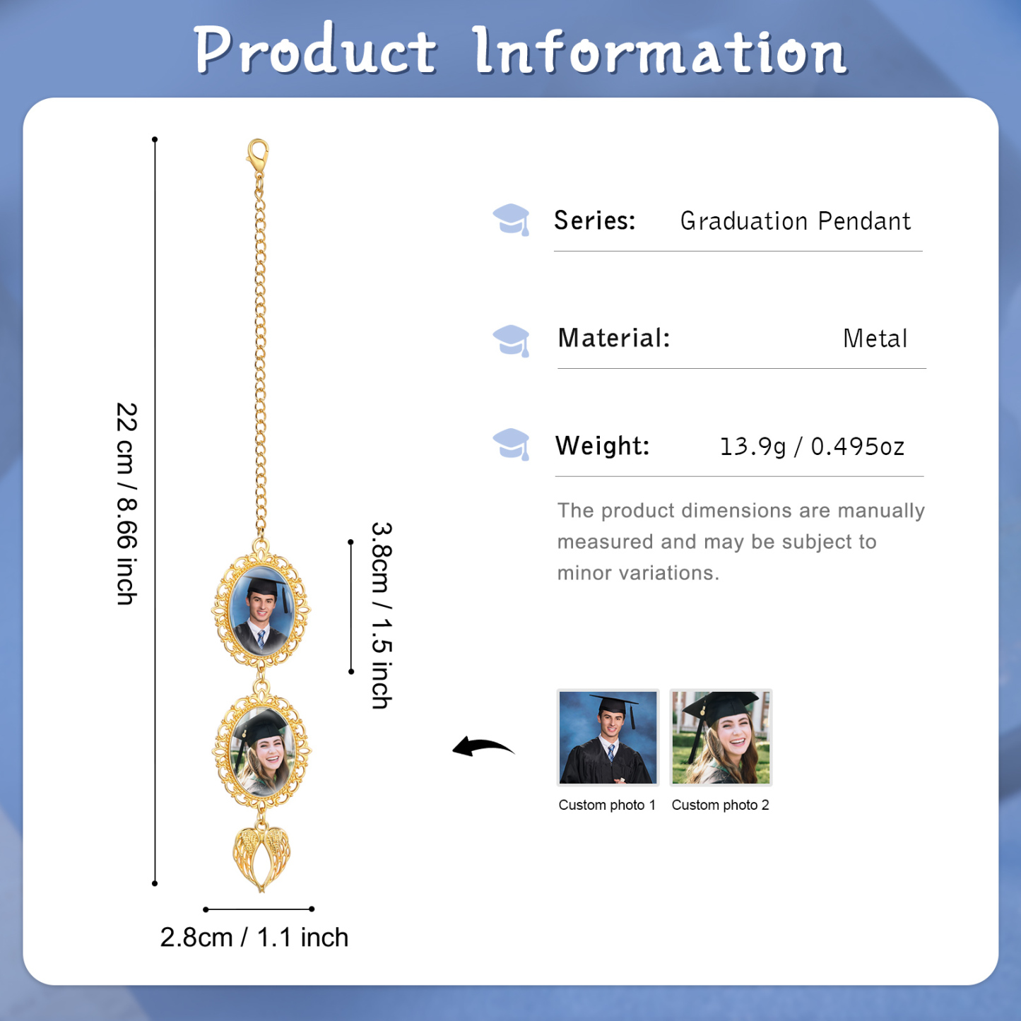 Pendentif de Graduation Personnalisé avec 2 Photos - Cadeau pour Graduation| Jessemade