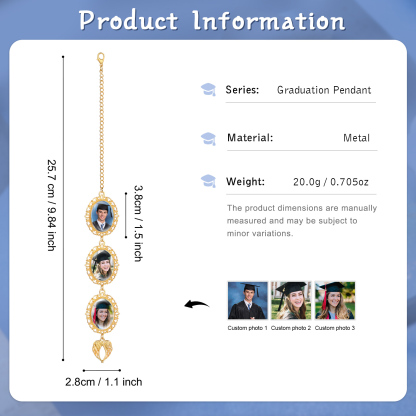 Pendentif de Graduation Personnalisé avec 3 Photos - Cadeau pour Graduation | Jessemade