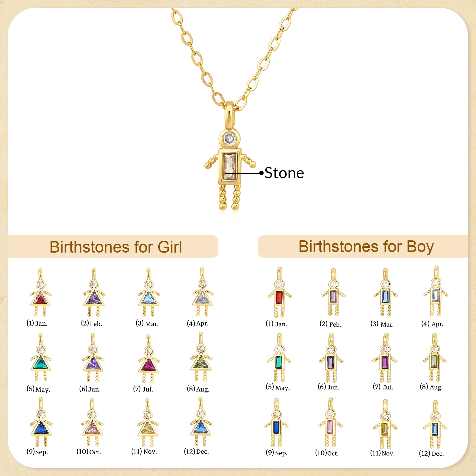 Collier Personnalisé avec 1 à 6 Breloques et Pierres de Naissance pour Femmes
