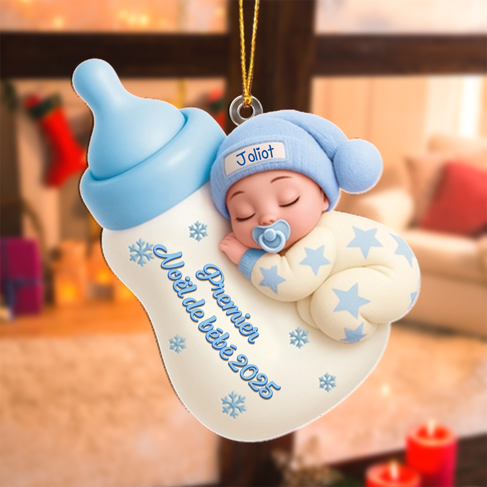 Décoration Sapin de Noël Bébé Endormi Biberon Cadeau de Premier Noël