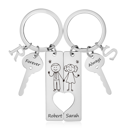 Porte-Clés pour Couple avec Cœur Découpé, Personnalisé avec Prénoms et Initiales, cadeau de Saint-Valentin