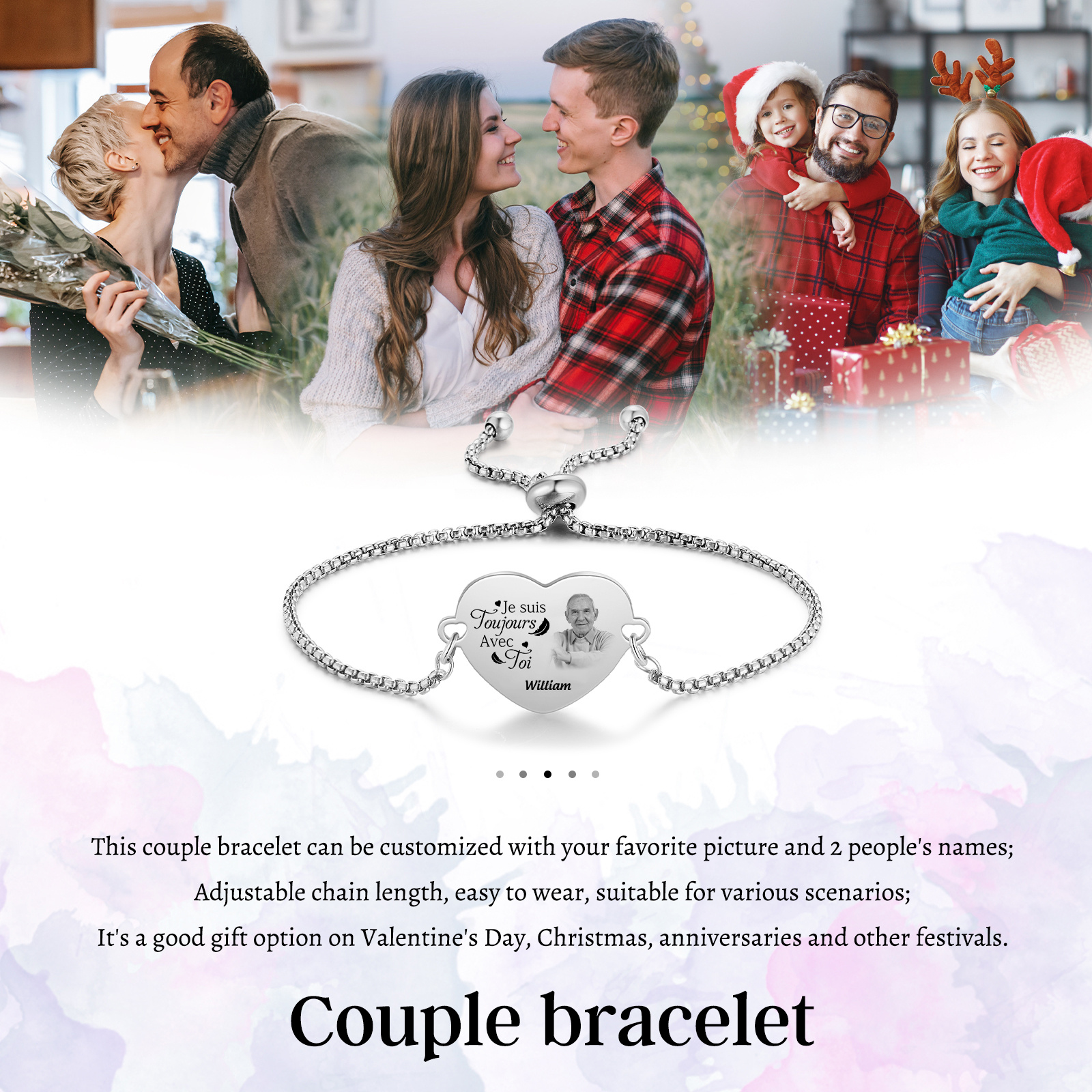 Bracelet cœur avec photo personnalisé – Cadeau souvenir « Je suis toujours avec toi »