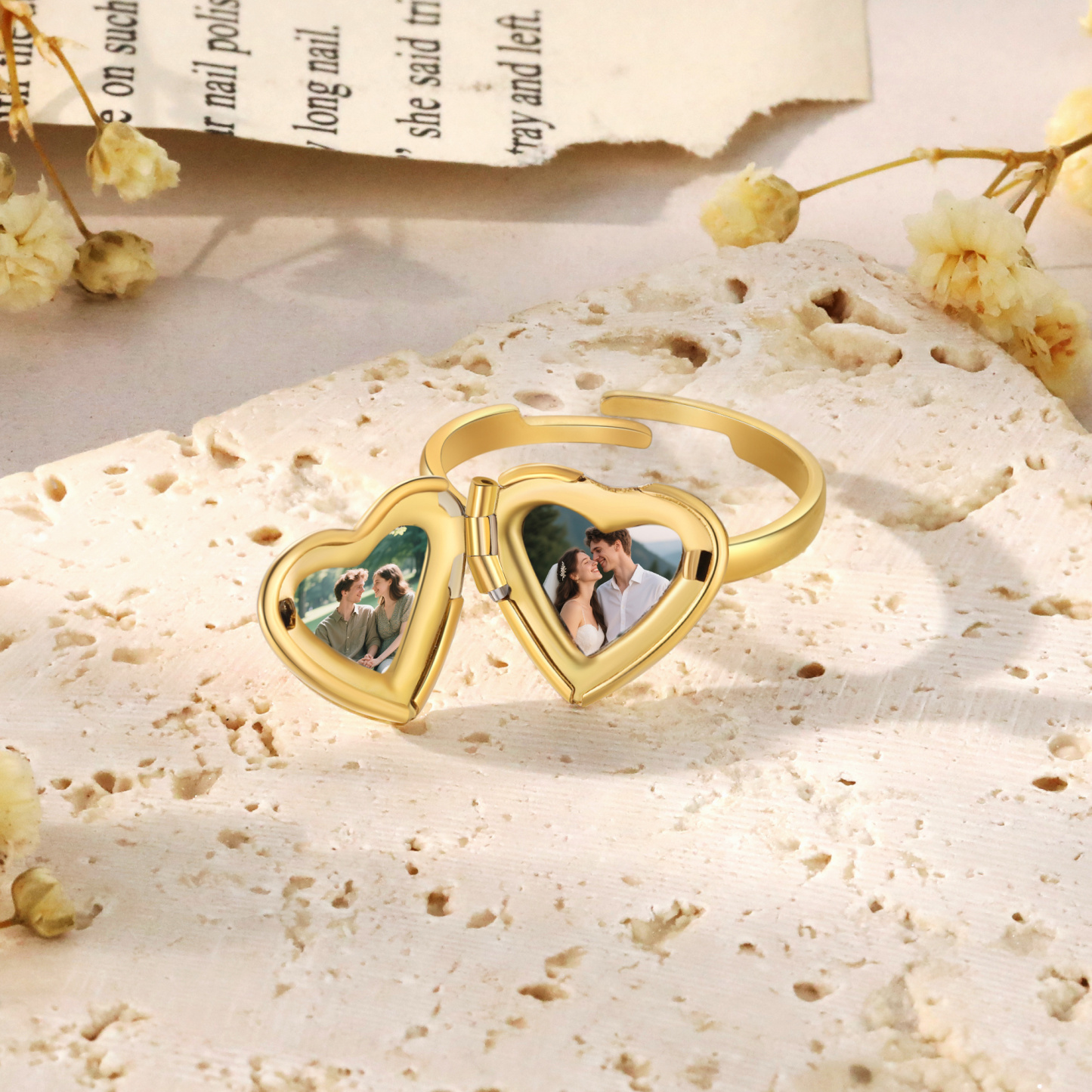 Bague Médaillon Coeur Baroque 2 Photos – Bague ouverte