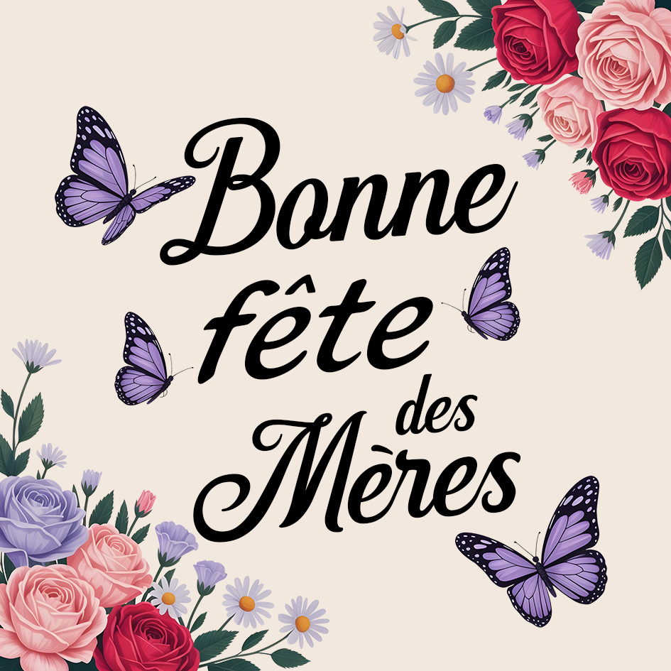 Carte Bonne Fête des Mères – Fleurs & Papillons Violets