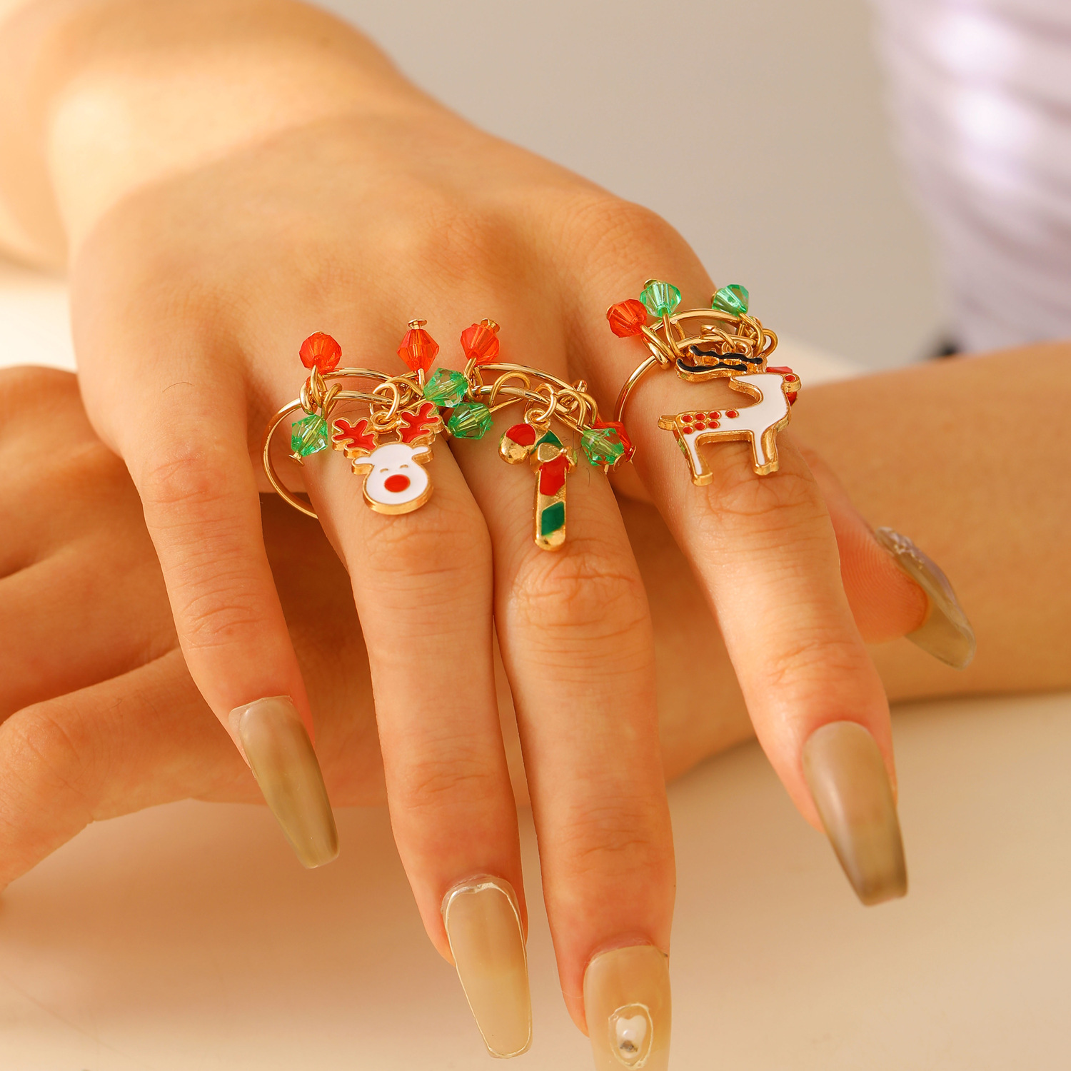 Bague de Noël Charms Renne/Sucre d'Orge/Cerf pour Femmes | Jessemade