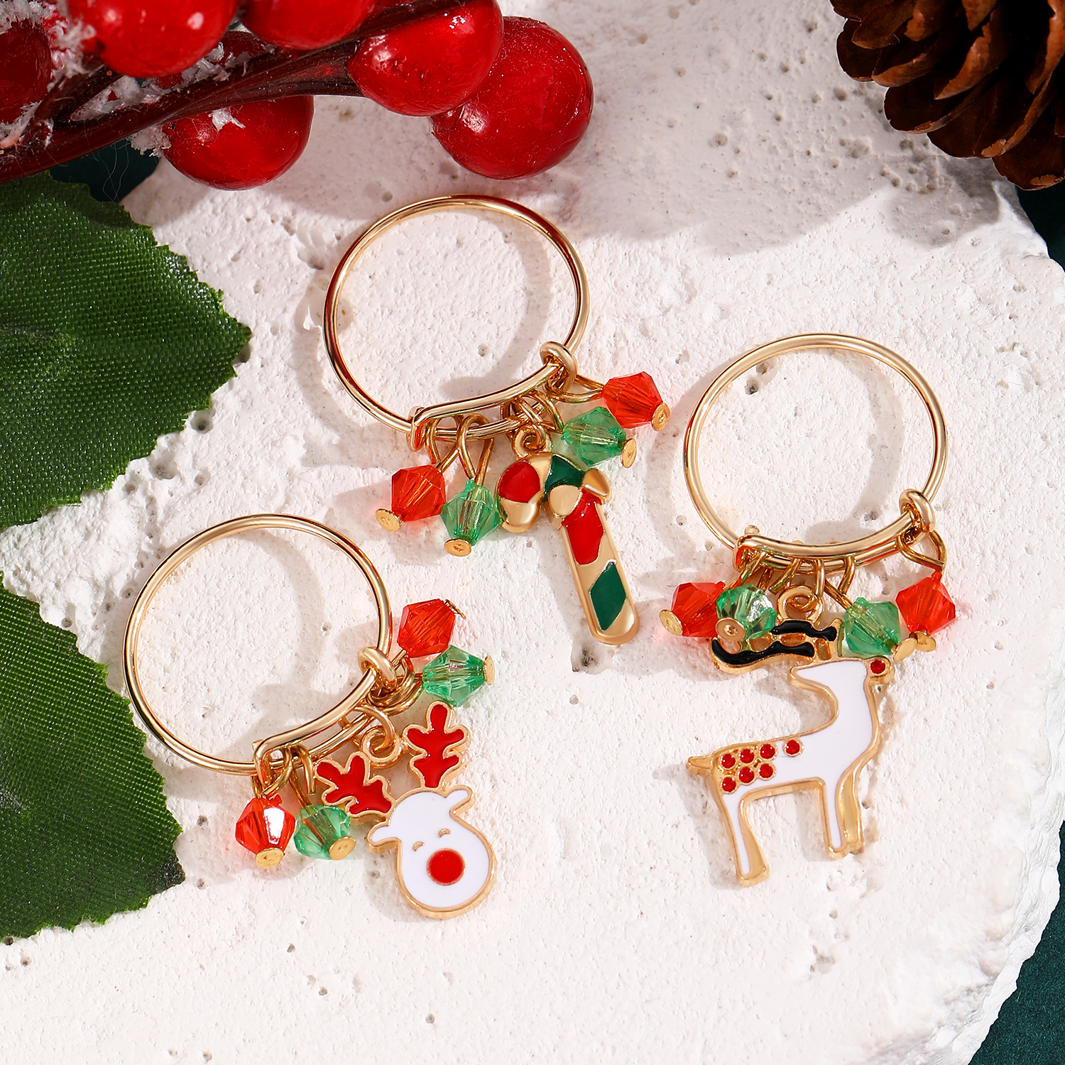 Bague de Noël Charms Renne/Sucre d'Orge/Cerf pour Femmes | Jessemade
