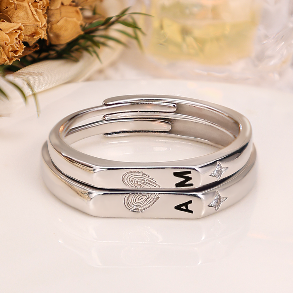 Bague en Argent 925 Réglable Couple 2PCS 2 Lettres Personnalisée Alliance｜Jessemade