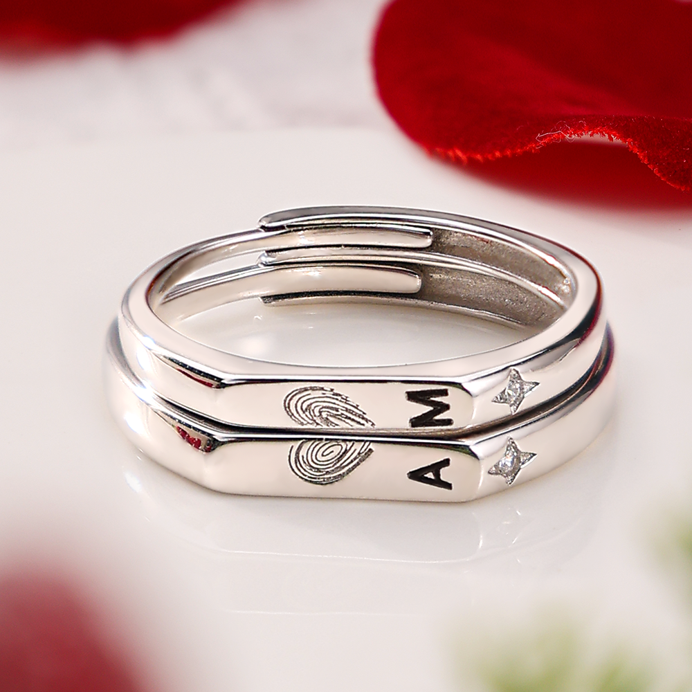Bague en Argent 925 Réglable Couple 2PCS 2 Lettres Personnalisée Alliance｜Jessemade