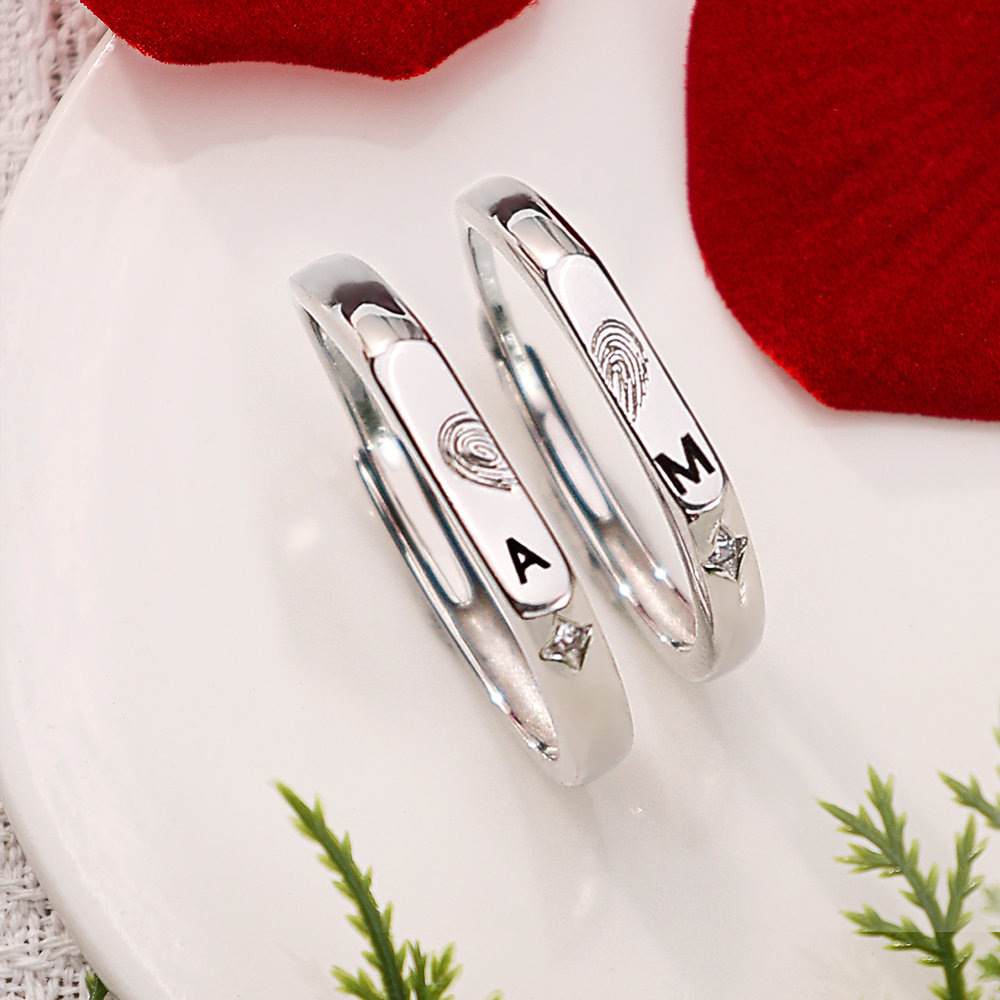 Bague en Argent 925 Réglable Couple 2PCS 2 Lettres Personnalisée Alliance｜Jessemade