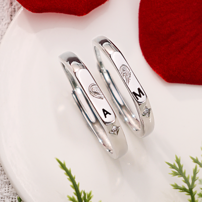 Bague en Argent 925 Réglable Couple 2PCS 2 Lettres Personnalisée Alliance｜Jessemade