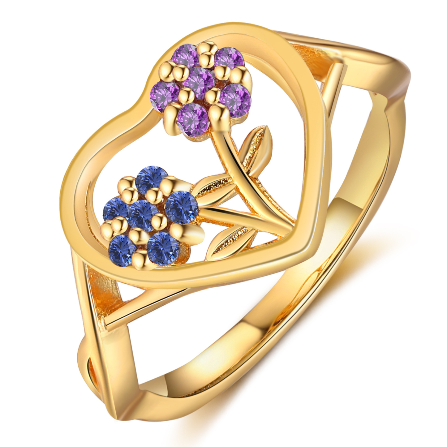 Bague Fleur avec 2 Pierres de Naissance - Cadeau pour Femme