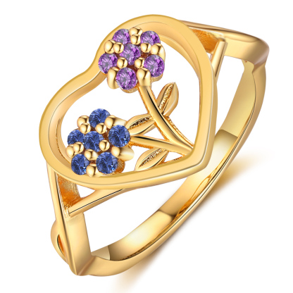 Bague Fleur avec 2 Pierres de Naissance - Cadeau pour Femme