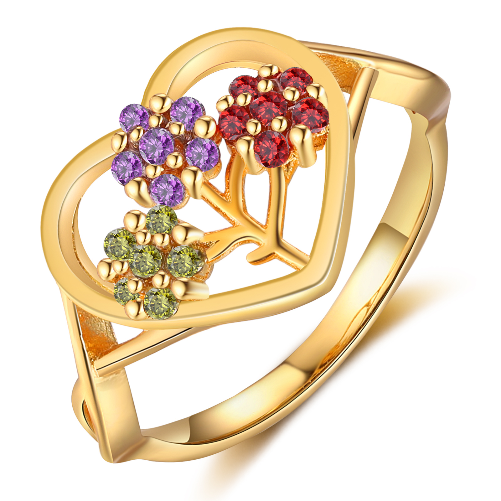 Bague Fleur avec 3 Pierres de Naissance - Cadeau pour Femme
