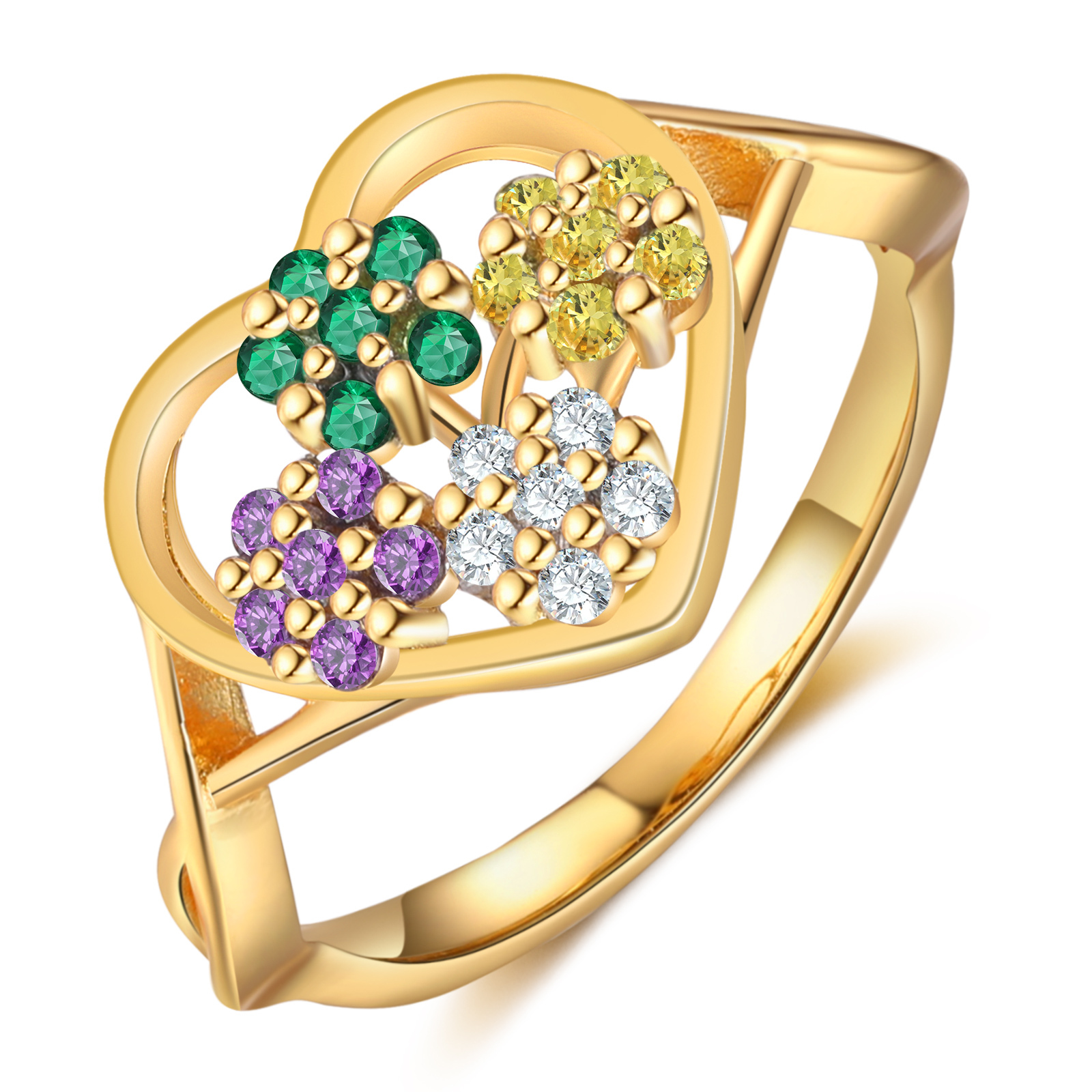 Bague Fleur avec 4 Pierres de Naissance - Cadeau pour Femme