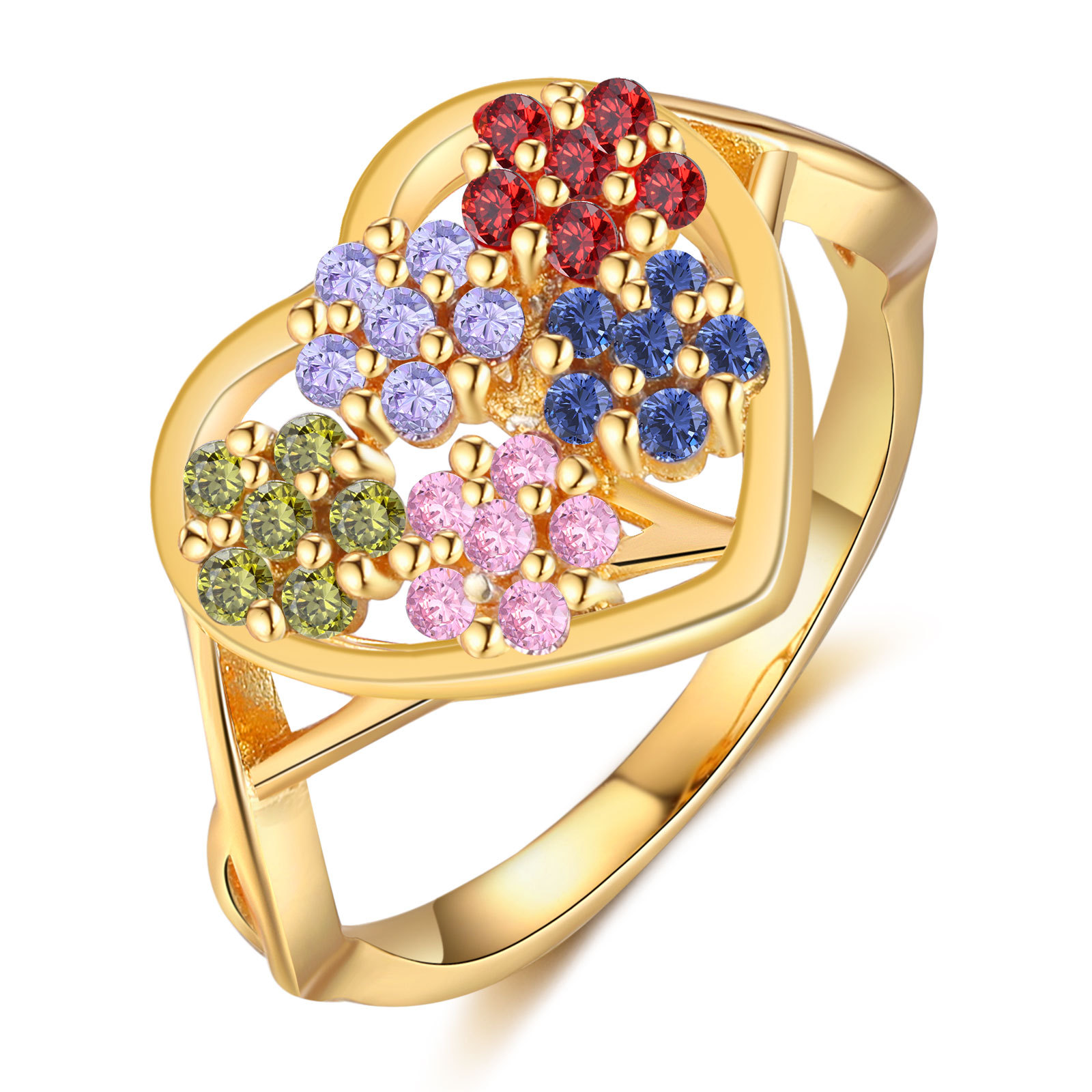 Bague Fleur avec 5 Pierres de Naissance - Cadeau pour Femme