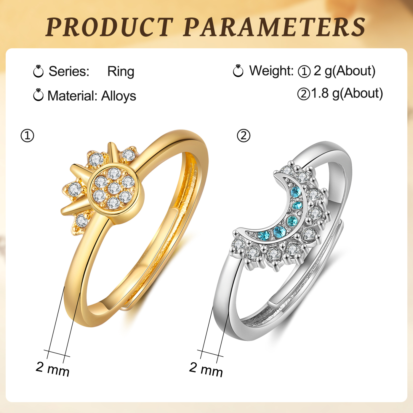 Bague Soleil et Lune L'harmonie parfaite Cadeau pour femme | Jessemade