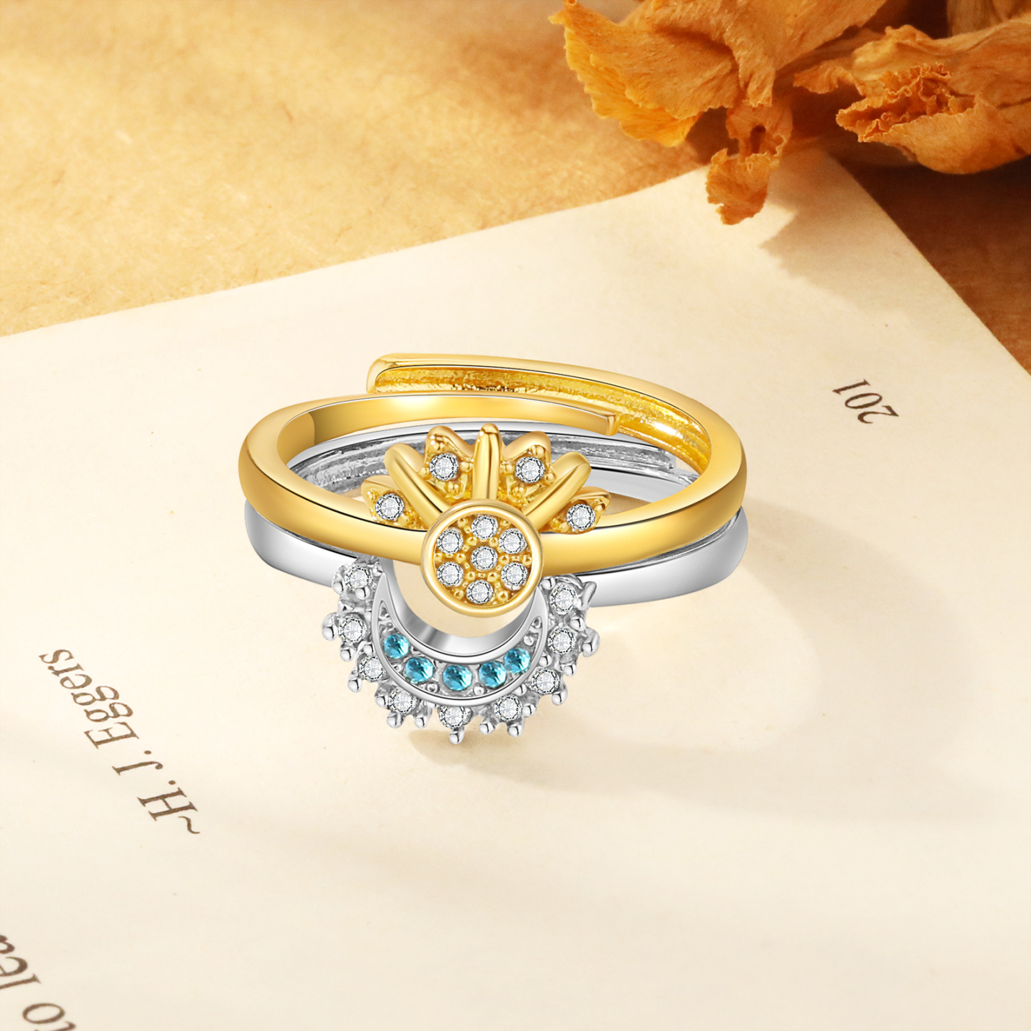 Bague Soleil et Lune L'harmonie parfaite Cadeau pour femme | Jessemade