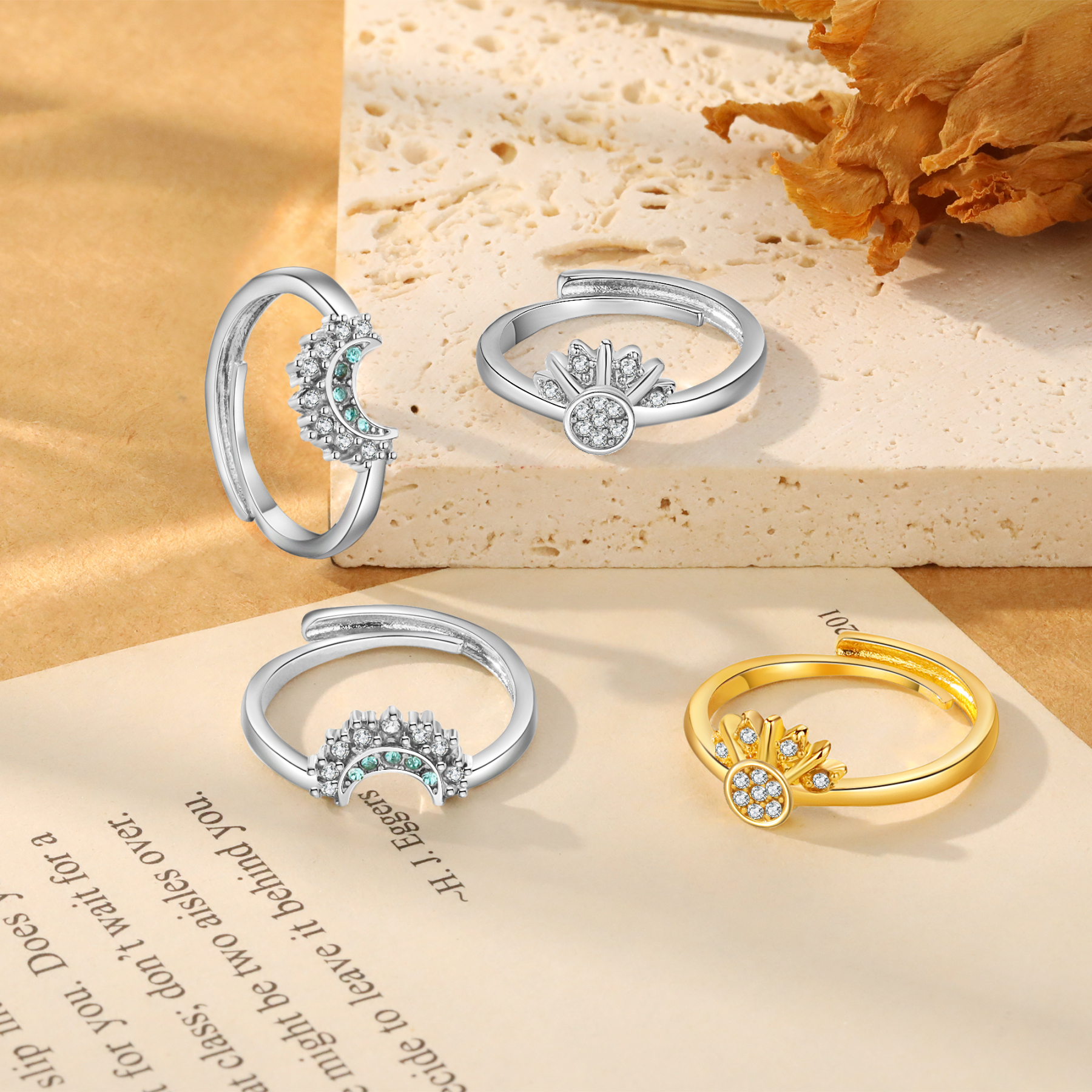 Bague Soleil et Lune L'harmonie parfaite Cadeau pour femme | Jessemade