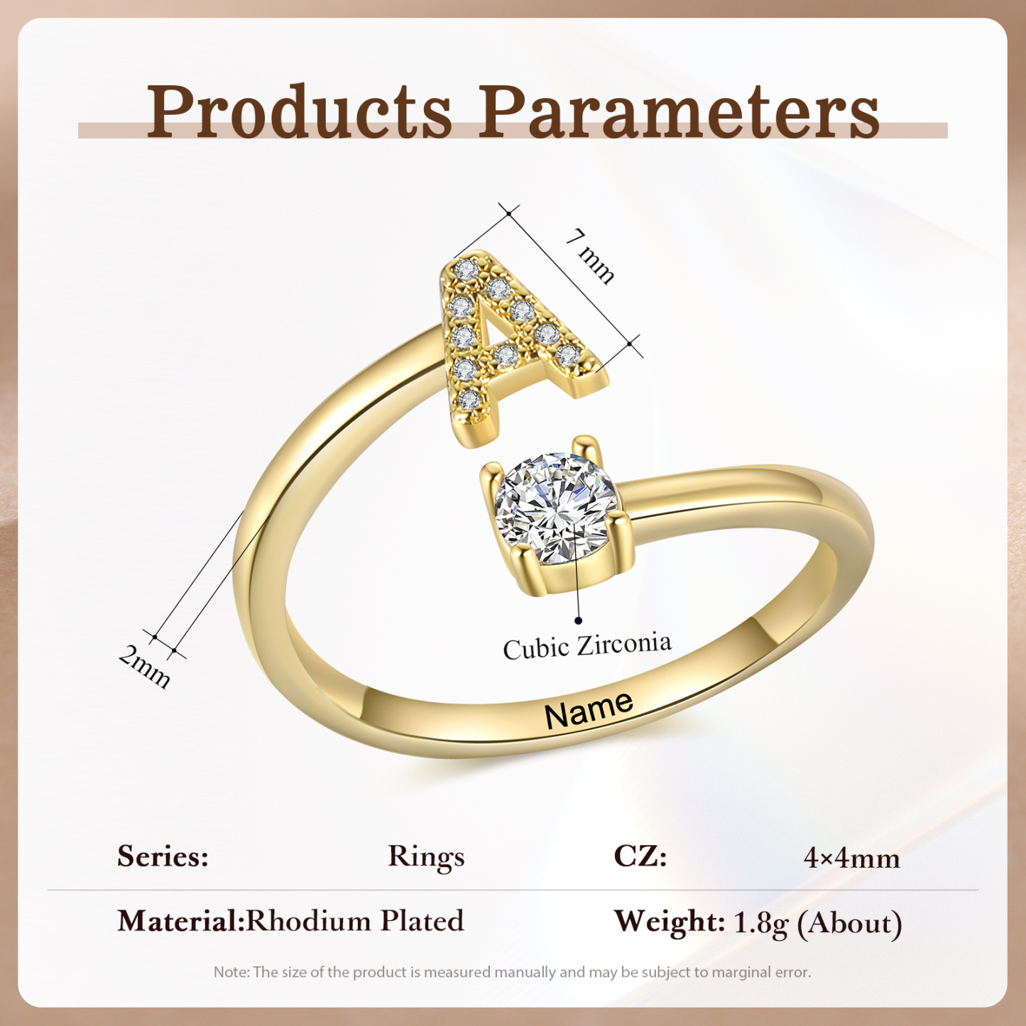 Bague Initiale en Zirconium 1 lettre personnalisé Cadeau pour femme