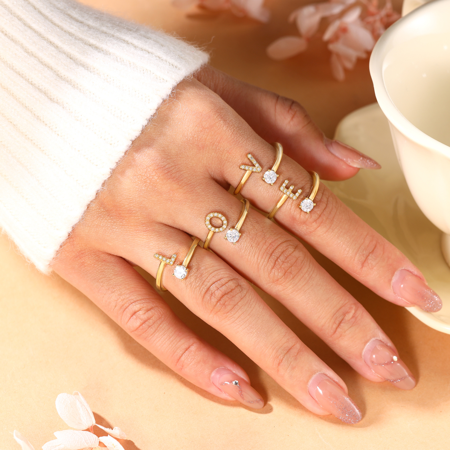 Bague Initiale en Zirconium 1 lettre personnalisé Cadeau pour femme