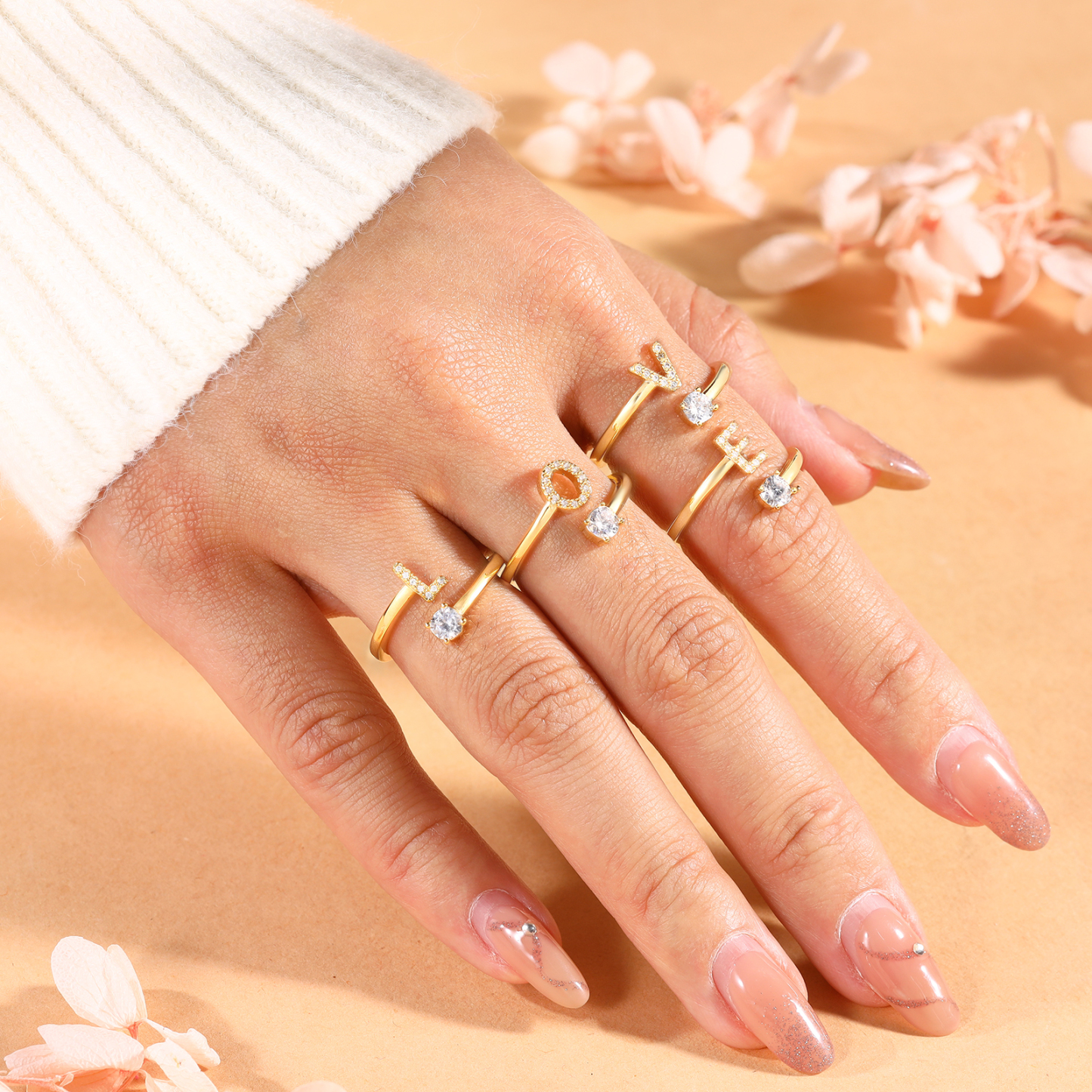 Bague Initiale en Zirconium 1 lettre personnalisé Cadeau pour femme