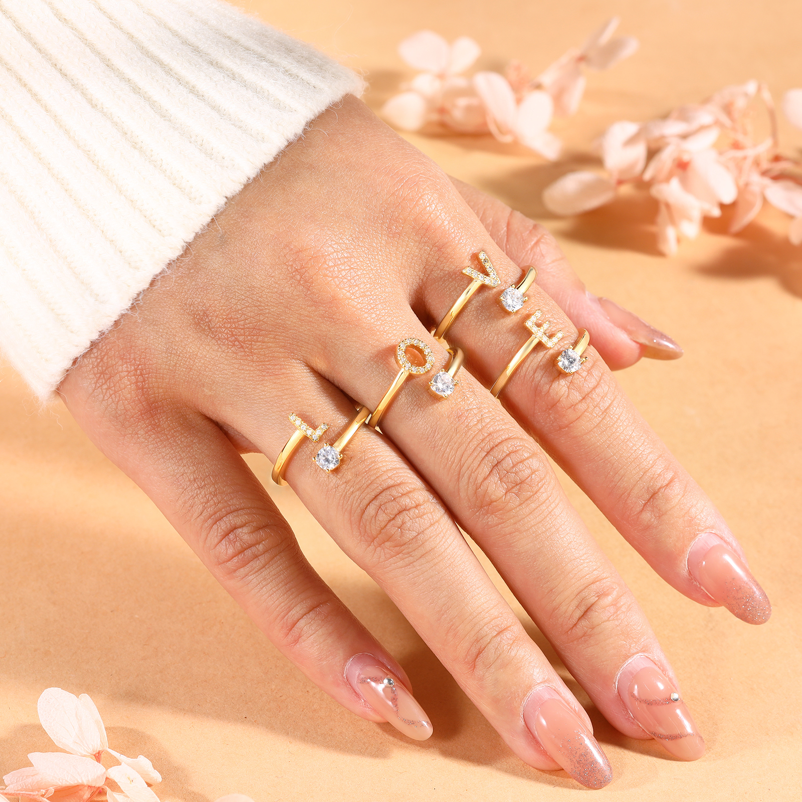 Bague Initiale en Zirconium 1 lettre personnalisé Cadeau pour femme