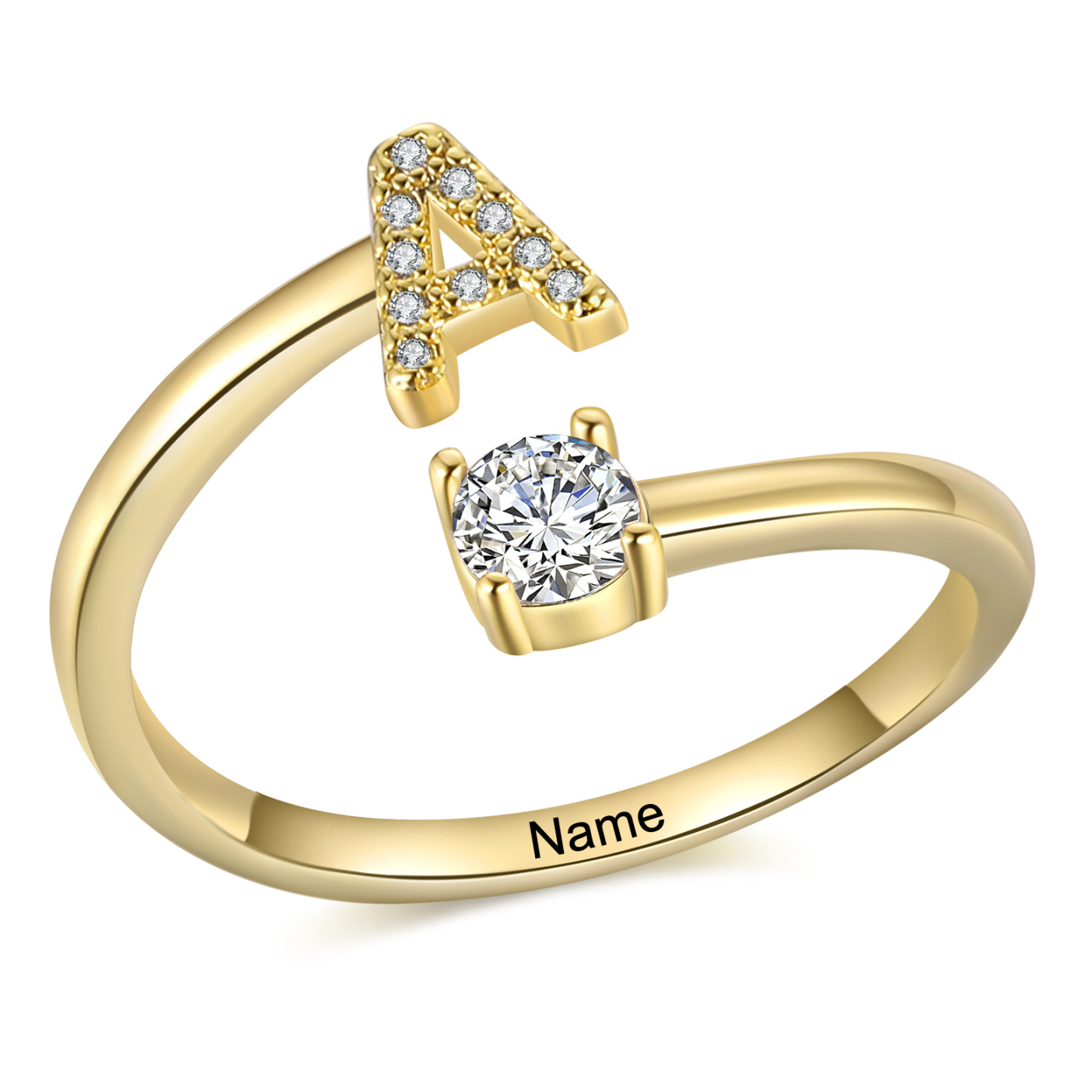 Bague Initiale en Zirconium 1 lettre personnalisé Cadeau pour femme