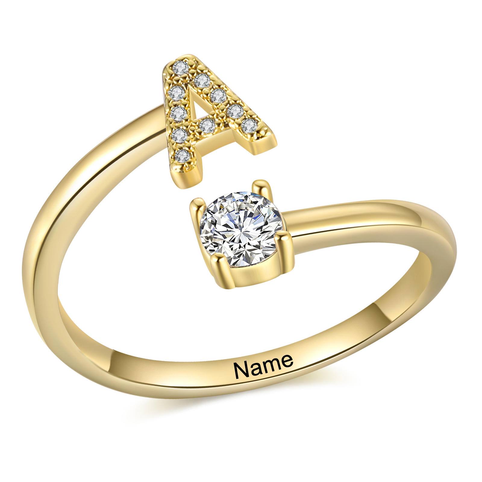Bague Initiale en Zirconium 1 lettre personnalisé Cadeau pour femme