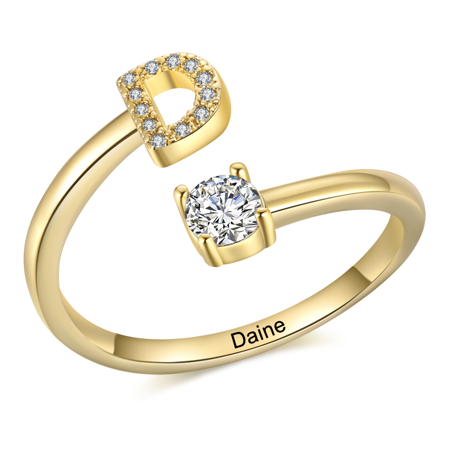 Bague Initiale en Zirconium 1 lettre personnalisé Cadeau pour femme